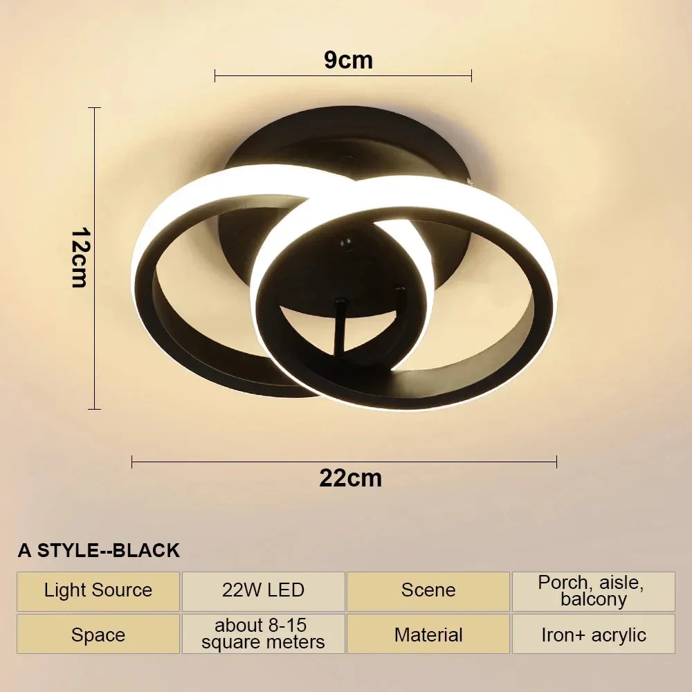 Lampe LED moderne minimaliste blanc noir acrylique fer métal plafonnier éclairage quotidien flux lumineux