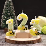 bougies forme chiffres jaune blanc noir fleurs abeilles décoratives enfants sucrerie couteau sucre boîte