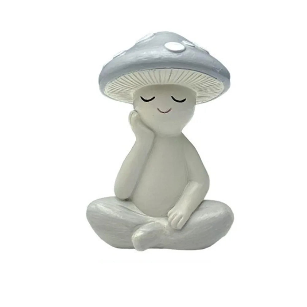 statuette champignon résine polie moderne minimaliste blanc beige marron clair taches blanches texture mat