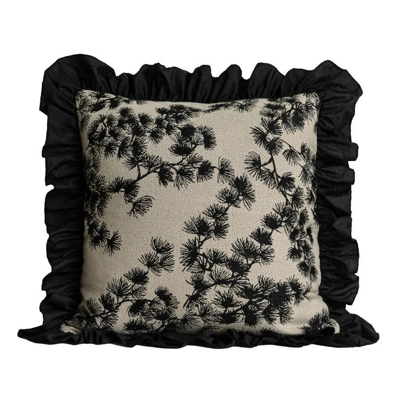 housse coussin motif floral moderne beige noir maison hospitalière respectueux environnement non toxique polyester