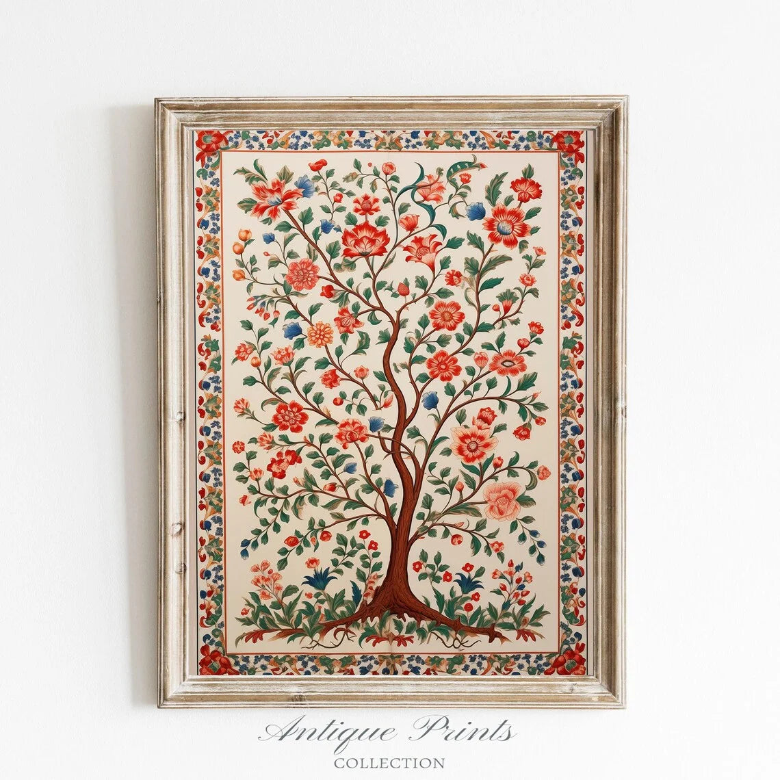 affiche encadrée illustration florale oiseaux vintage beige marron cadres bois chambre salon decoration