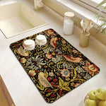 tapis séchage vaisselle moderne fleurs oiseaux bleu marine vert orange blanc