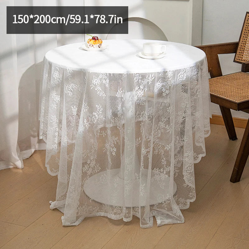 nappe dentelle florale table manger réutilisable polyester coton semi transparent beige clair vintage bohèmeextérieur