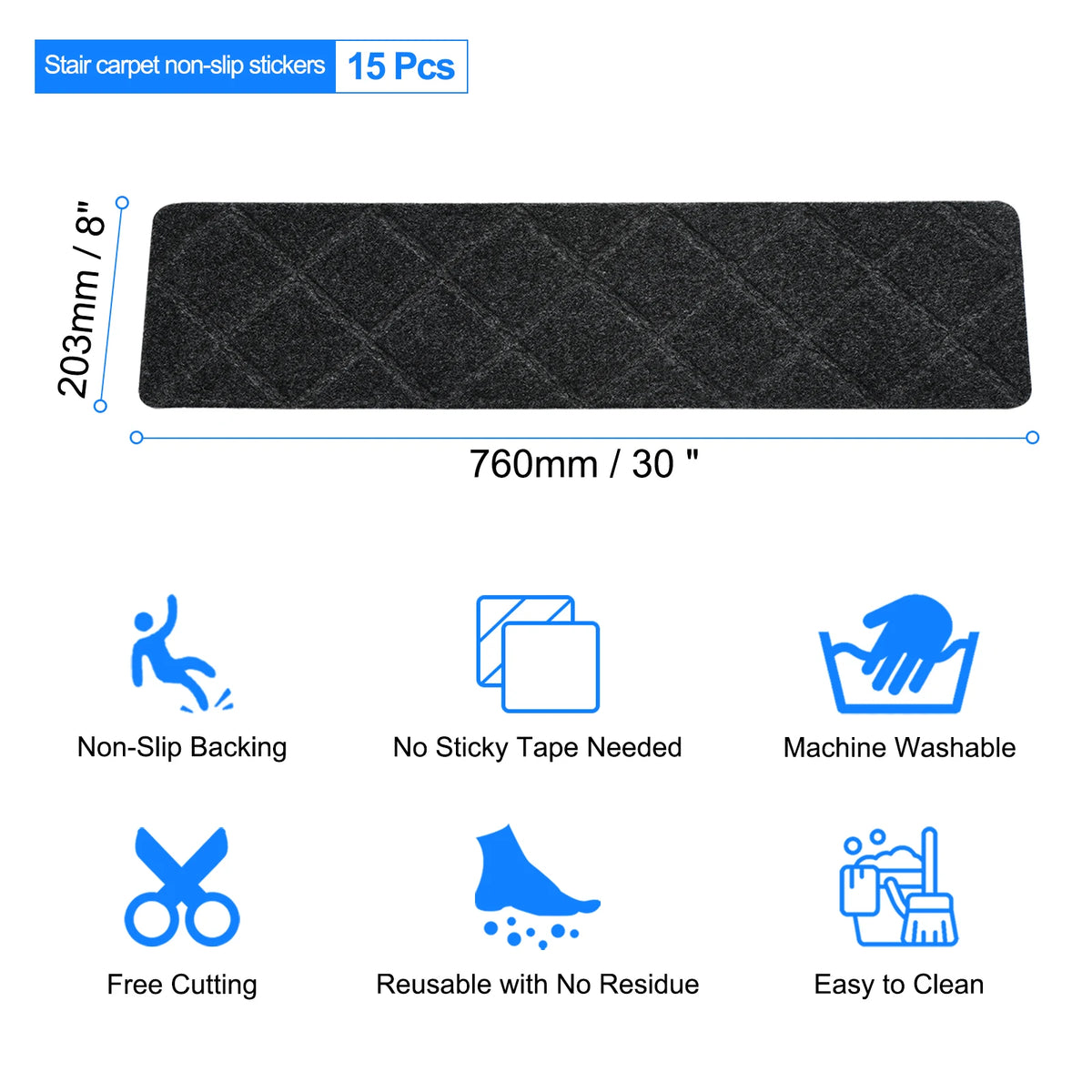 tapis d'escalier gris foncé quilted moderne adhésif 10 pièces 15 pièces protection film