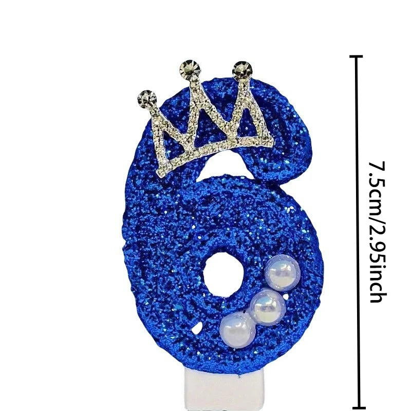 bougies chiffre anniversaire bleu pailleté décoratives festives crochet couronne numérotées grande taille
