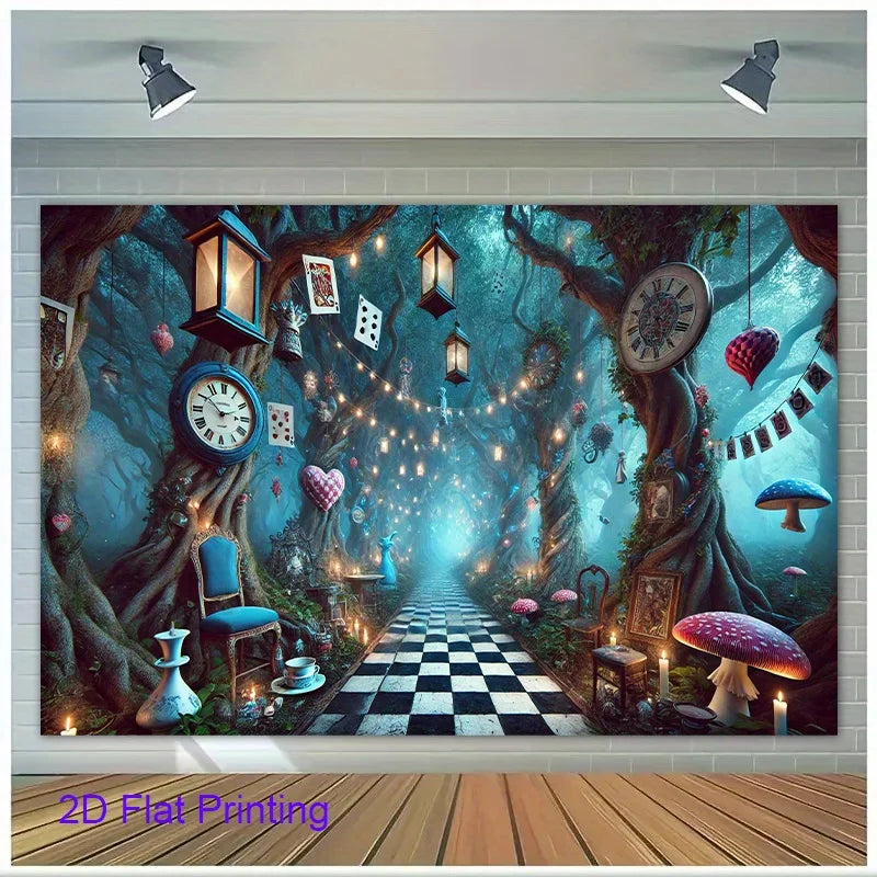 décoration murale alice thème floral horloges coeurs anniversaire mariage événement fantaisie vintage magique