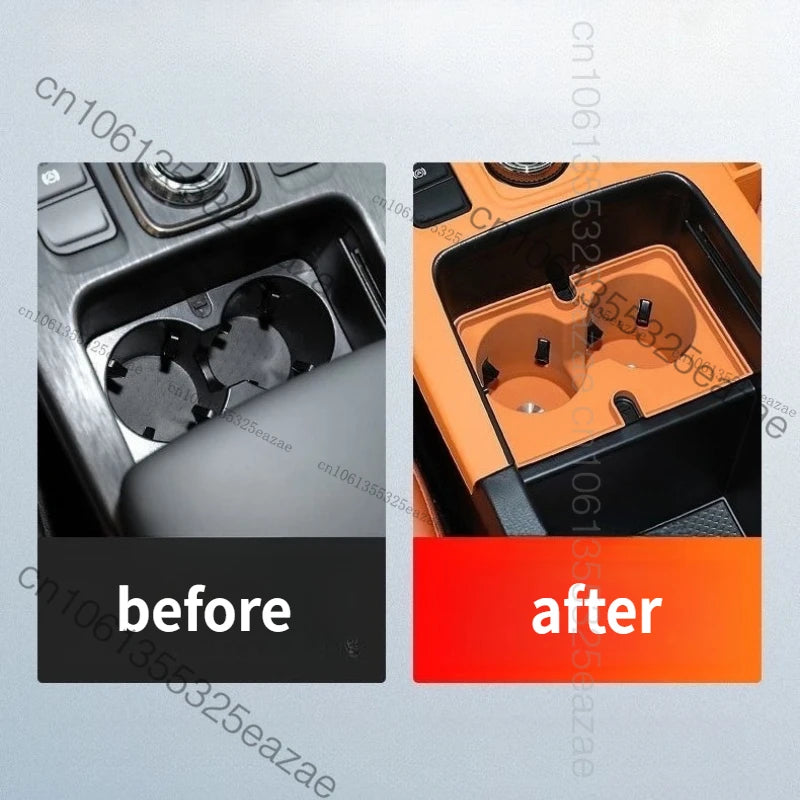 organisateur rangement voiture orange texture cuir moderne adhésif compartiments tasses objets smartphone