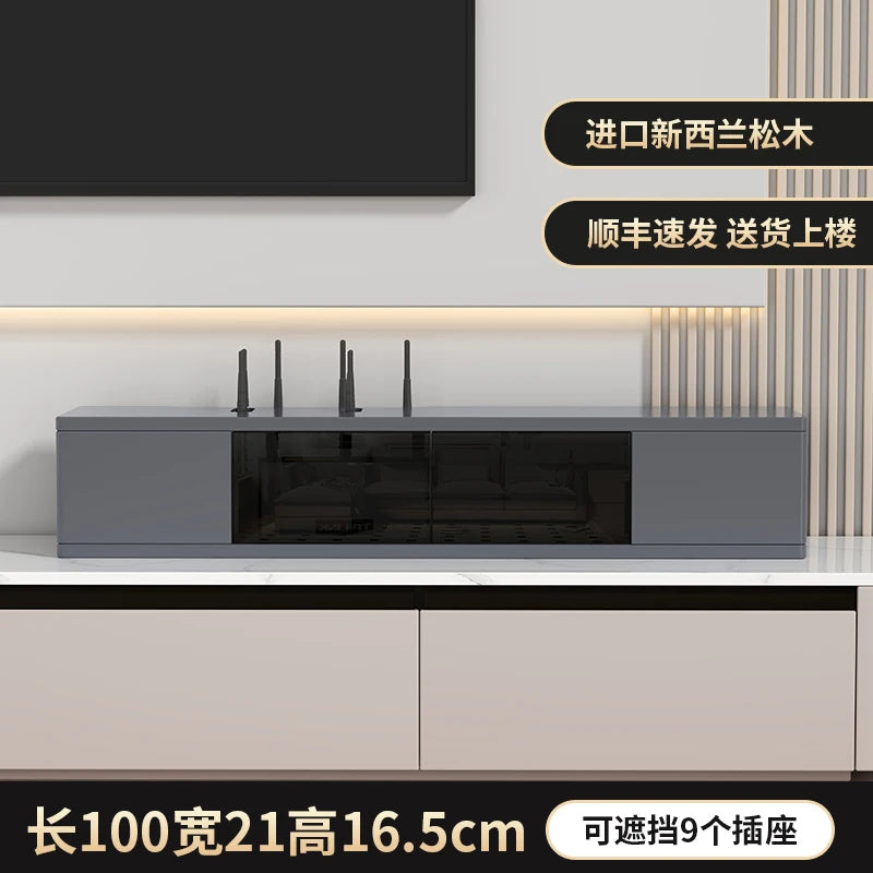 boîte rangement routeur wifi noir blanc moderne organisation living room.storage