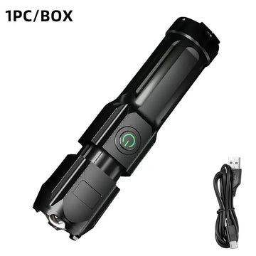 lampe torche télescopique rechargeable usb étanche camping pêche moderne noire fixations incluses
