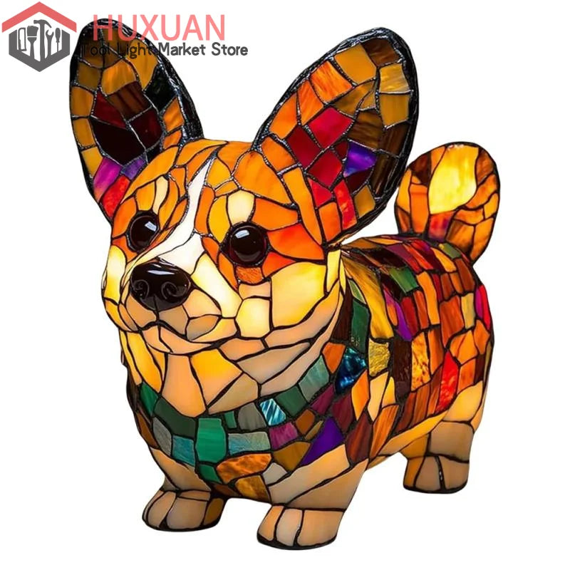 lampe décorative résine chien multicolore mosaïque artisanal vintage chambre salon