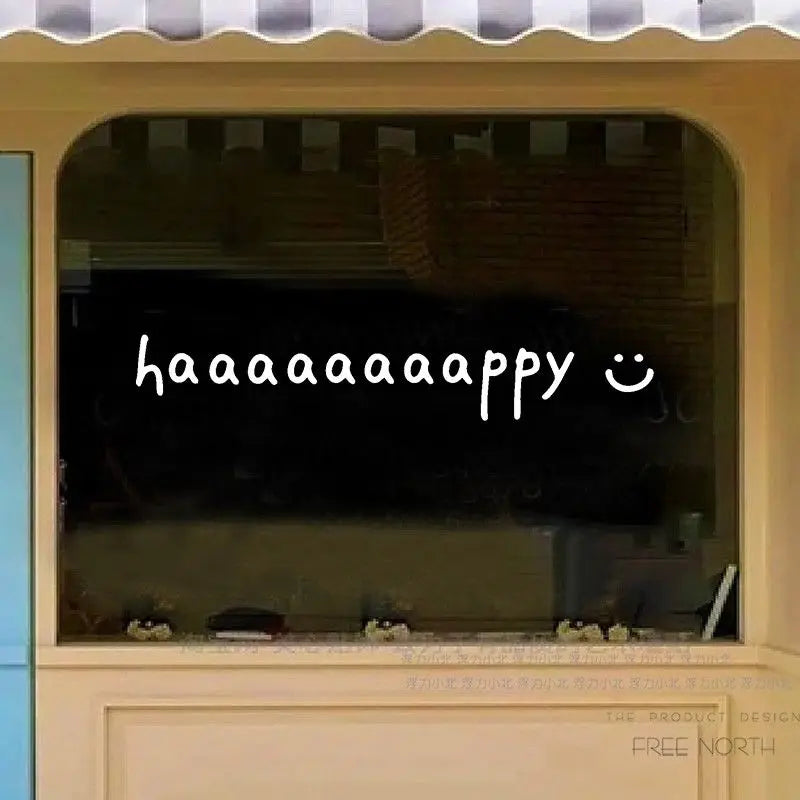 sticker mural moderne blanc jaune sourire adhésif fenêtre vitrine pâtisserie décoration murale