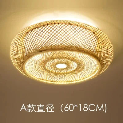 lampe tissage rotin moderne rustique bois naturel diamètre 40cm 50cm 60cm 80cm downlight
