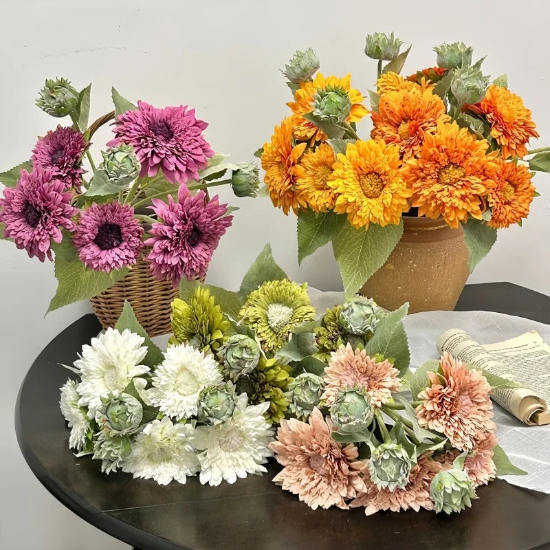 Bouquet artificiel tournesol fleurs soie rose pâle orange modernes intérieur décoration mariage anniversaire