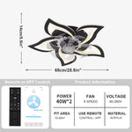 ventilateur éclairage moderne intensité variable forme fleur télécommande application minuterie vitesses led noir blanc