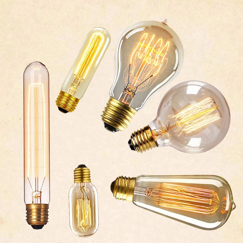 ampoules filament vintage transparentes dorées éclairage rétro tringles câbles noirs e27 180deg 30000h