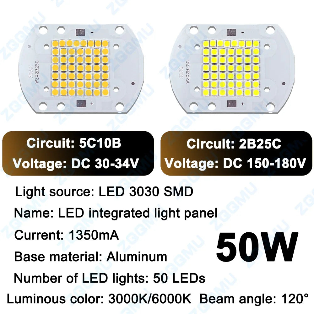 panneau led intégré 50w blanc 50 diodes smd aluminium moderne 3000k 6000k