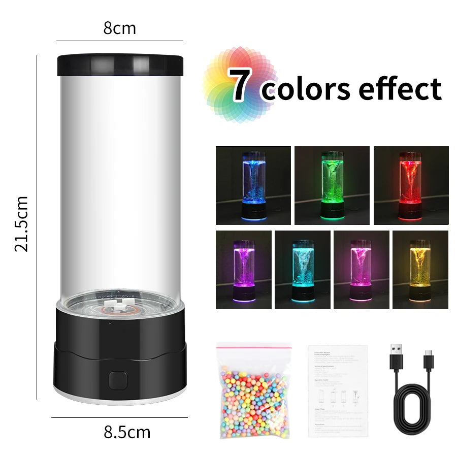 veilleuse led tourbillon liquide mouvement blanc noir bleu jaune minimaliste base lumineuse sac colorées