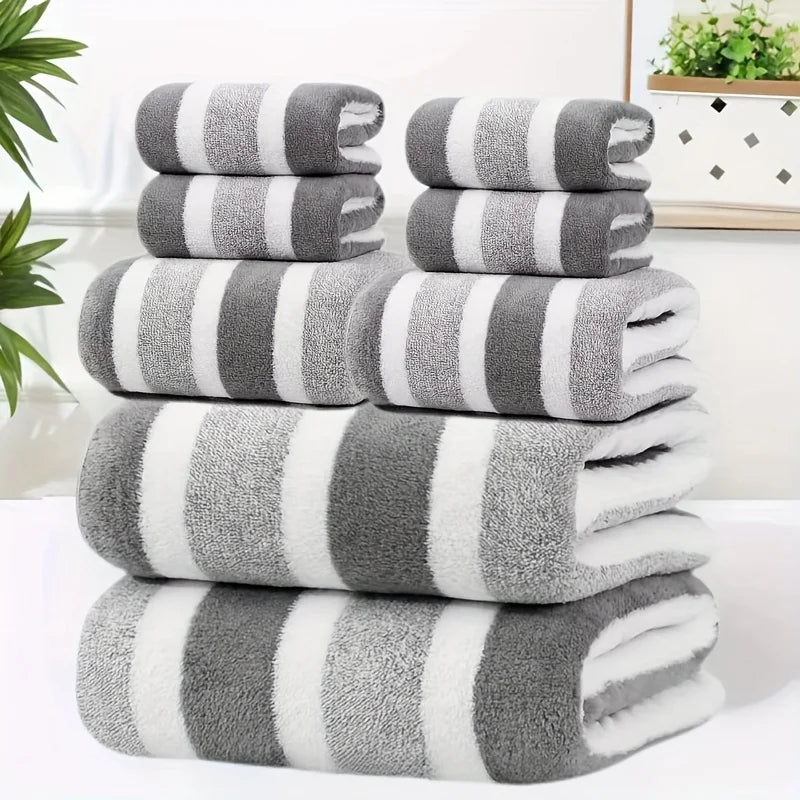 serviettes bain rayées gris blanc bleu rose très absorbantes douces toilette classiques