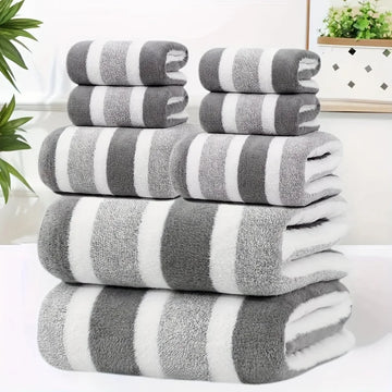 serviettes bain rayées gris blanc bleu rose très absorbantes douces toilette classiques