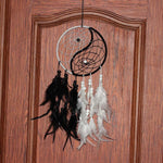 attrape rêves yin yang noir blanc plumes ethnique boho chic corde