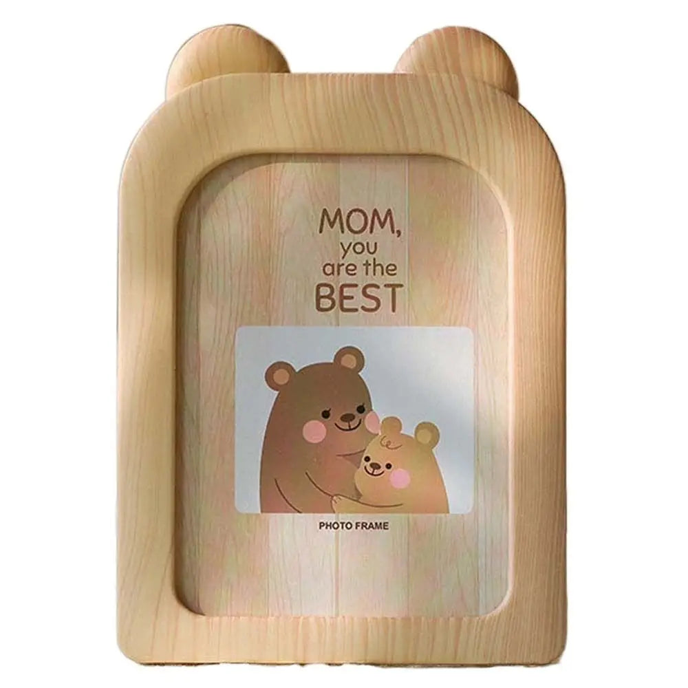 cadres photo décoration animaux tête souris girafe ours aspect bois clair rotatif beige marron