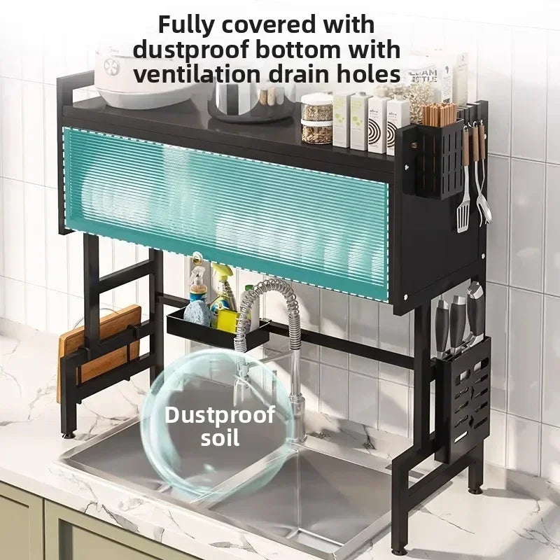 support cuisine acier noir moderne rangement vaisselle couteaux serviettes verres tampons plats découpe