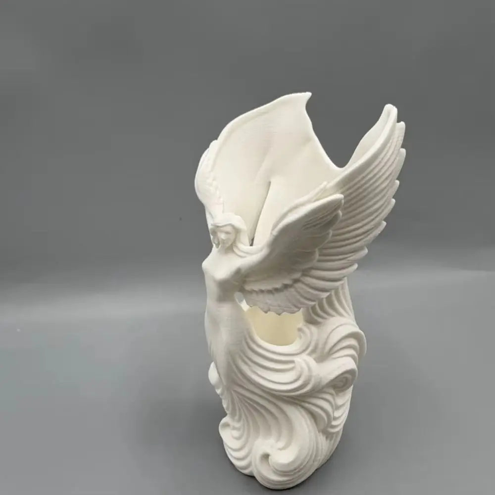 vase decoratif ange blanc art deco ondulations ailes deployees table fleurs objetos