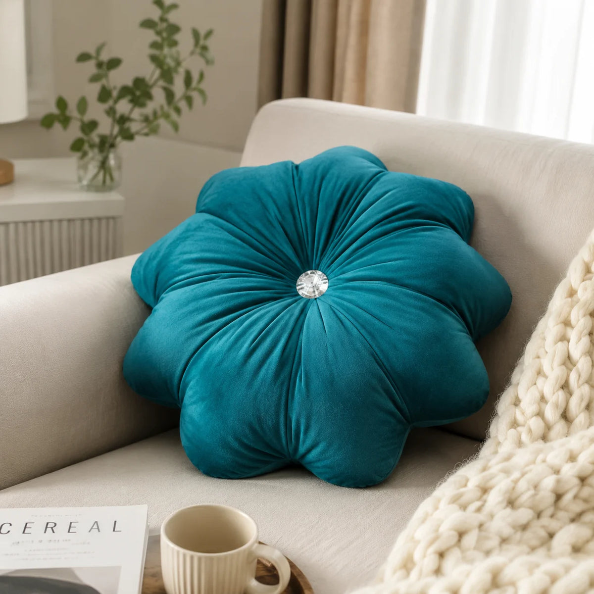 coussin bleu plissé moderne housse amovible polyester lavable maison lit chambre