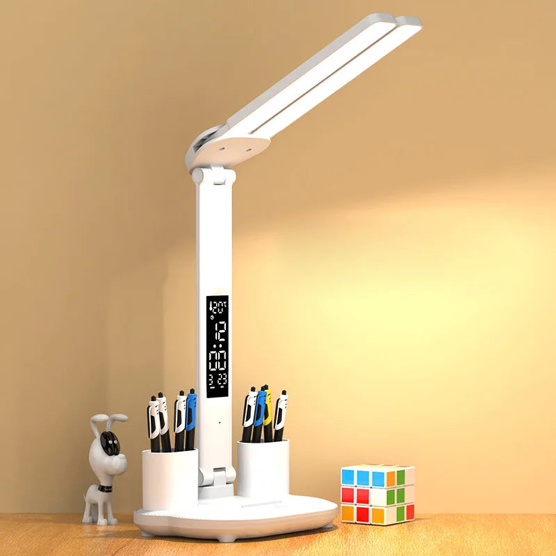lampe multifonctionnelle blanc moderne horloge date heure température deux stylos rubik cube
