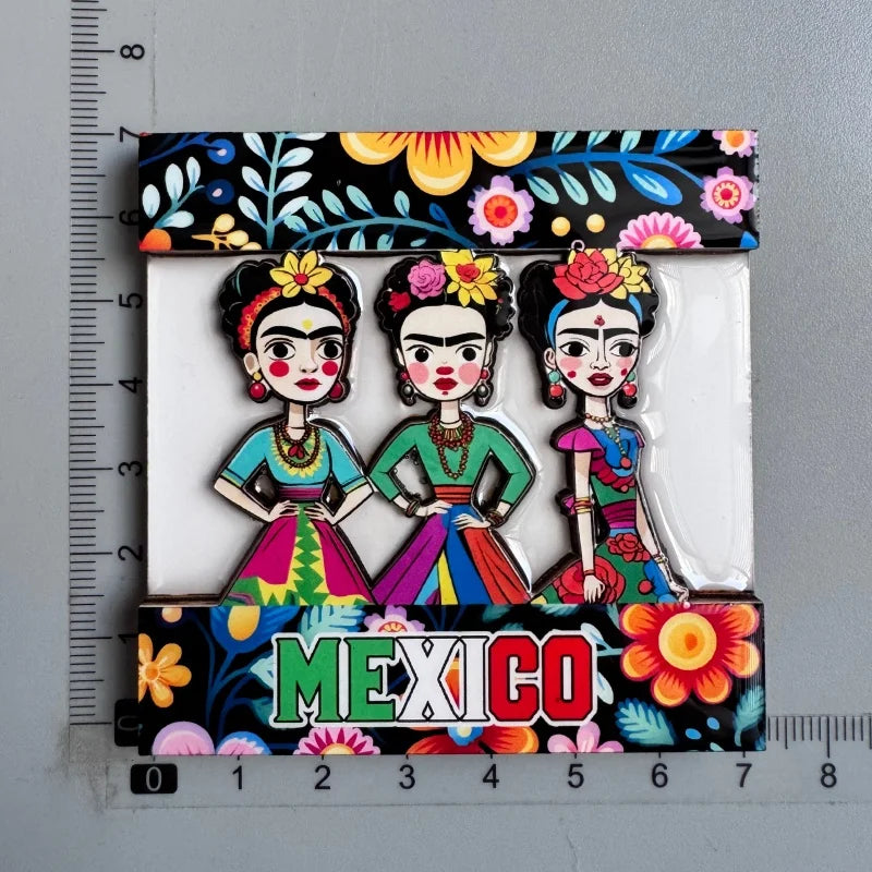 aimants réfrigérateur mexicains sombreros guitares cactus motifs floraux animaux exotiques souvenirs traditionnels multicolores