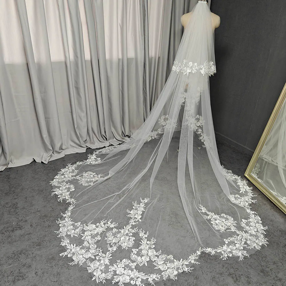 voile mariée blanc broderie florale translucide classique paillettes brillantes dentelle personnalisée peigne included