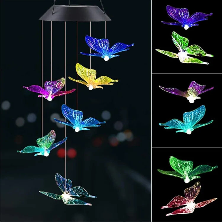 Mobile lumineux solaire oiseaux stylisés couleurs vives moderne extérieur LED changeantes