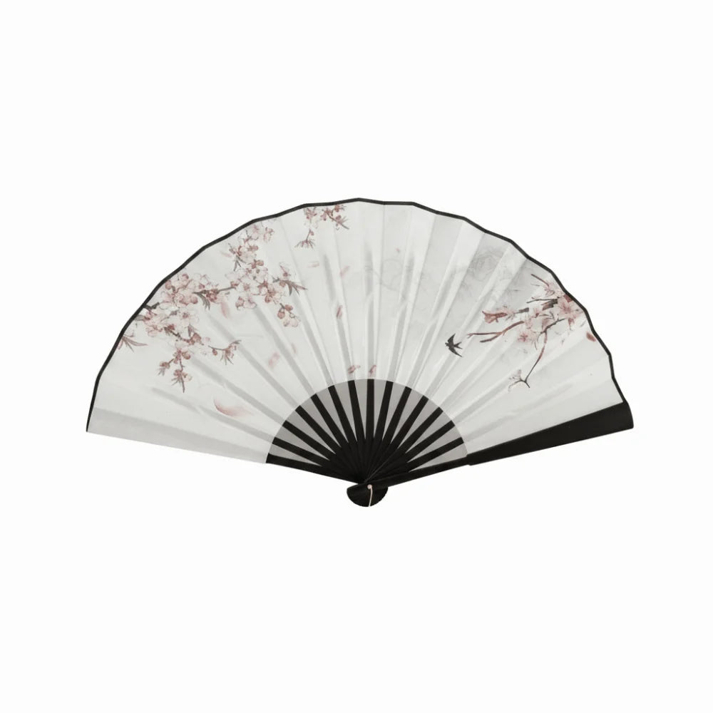 éventails pliants traditionnels chinois fleurs papillons calligraphie paysages noir blanc bleu gris rose support