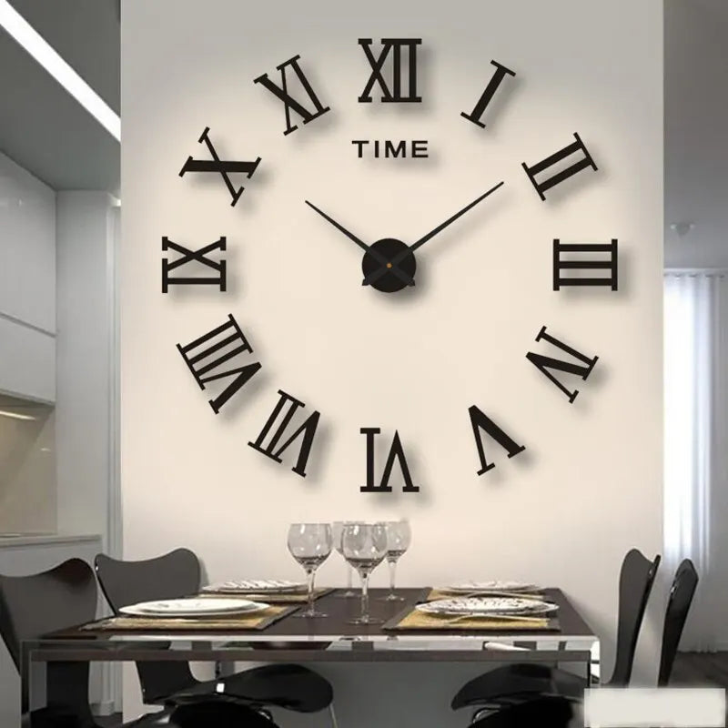 horloge murale moderne 40cm quartz chiffres romains classique décoration intérieure salon noir doré argenté