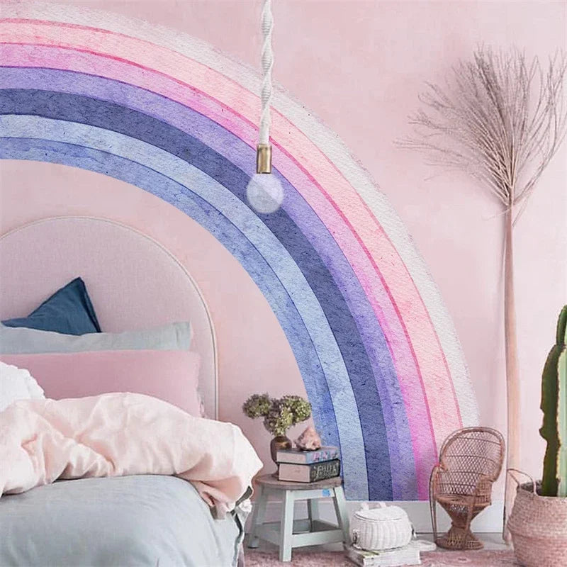 papier peint arc ciel moderne enfant rose violet bleu adhésif mural plusieurs pièces opaque