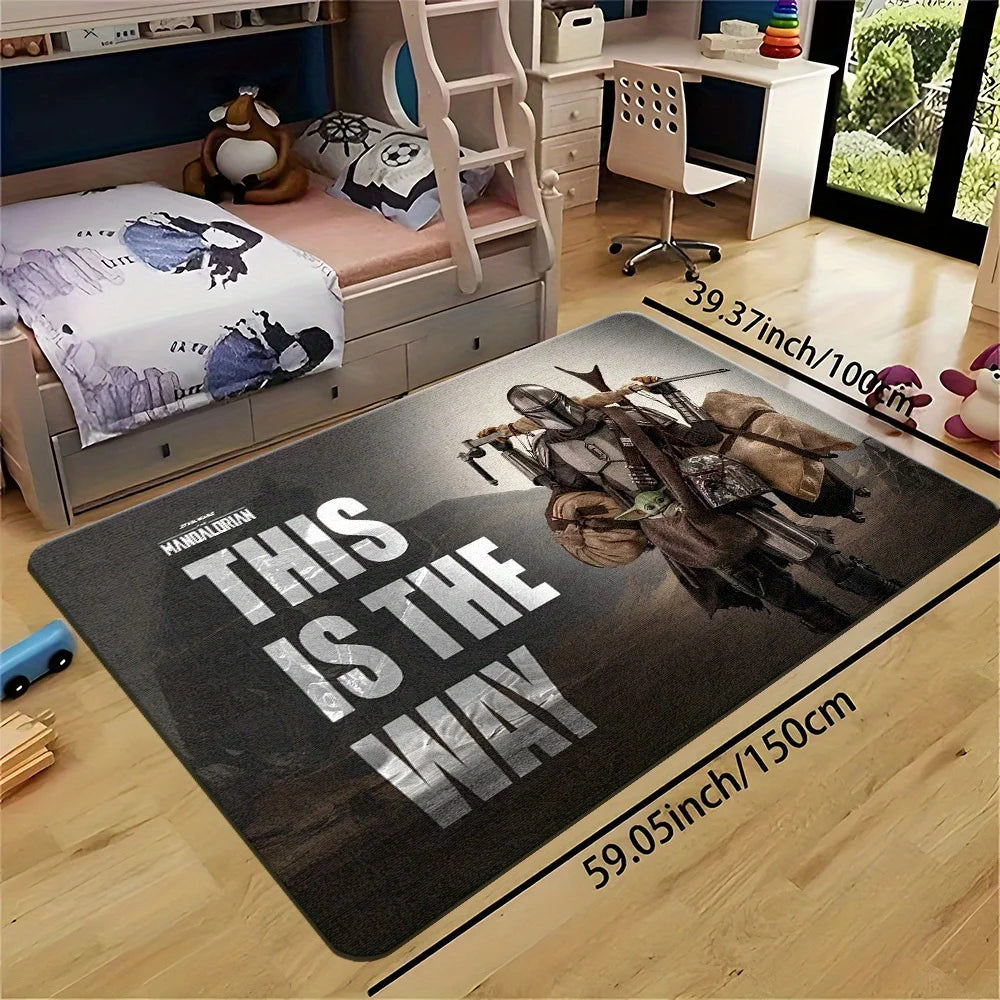 tapis dessin animé mandalorian antidérapant polyester noir blanc salon chambre coucher moderne illustratif