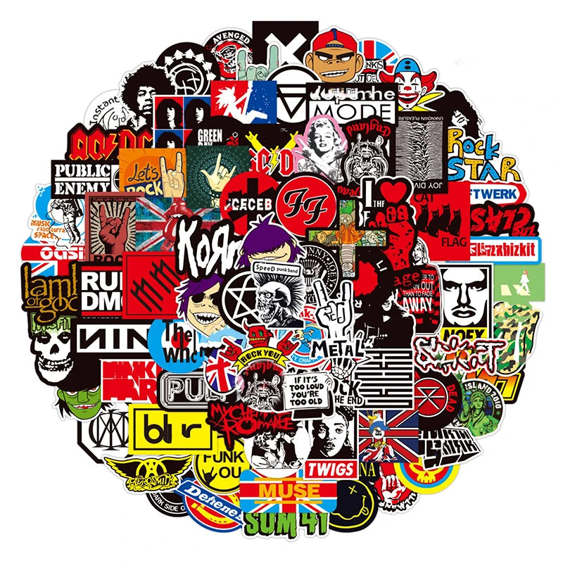 sticker rock pop art punk fixations adhésives diverses bandes logos symboles textes