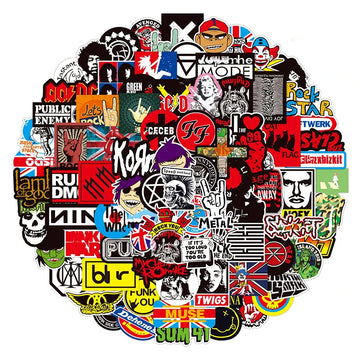 sticker rock pop art punk fixations adhésives diverses bandes logos symboles textes