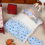 lit miniature poupée pyjamas oreillers couverture chaussons figurines animaux gingham floral