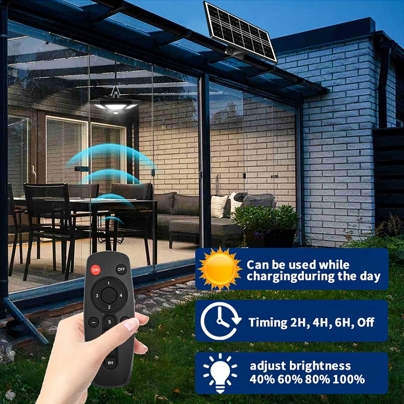 lampe solaire suspendue détecteur mouvement 180 led télécommande mode nuit garage patio moderne