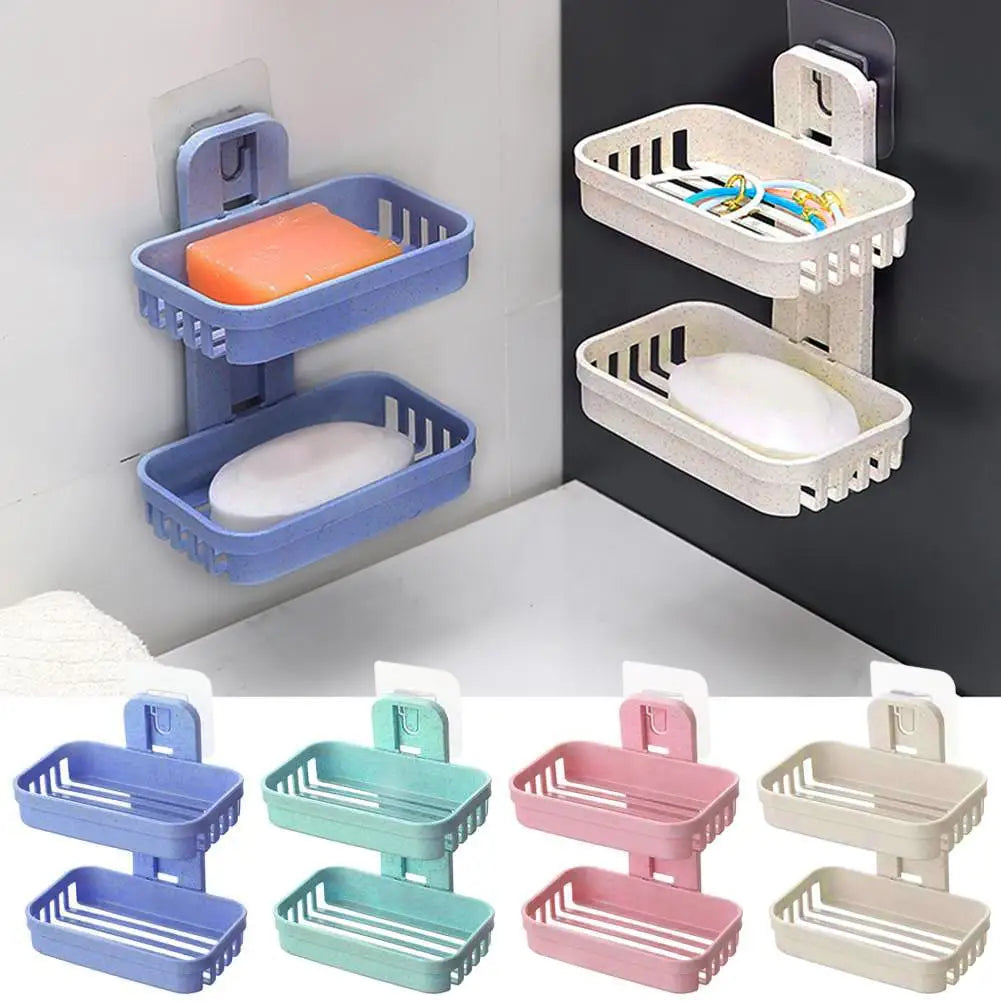 support savon adhésif moderne bleu rose beige texture granulée salle bain pratique amovible double