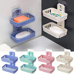 support savon adhésif moderne bleu rose beige texture granulée salle bain pratique amovible double