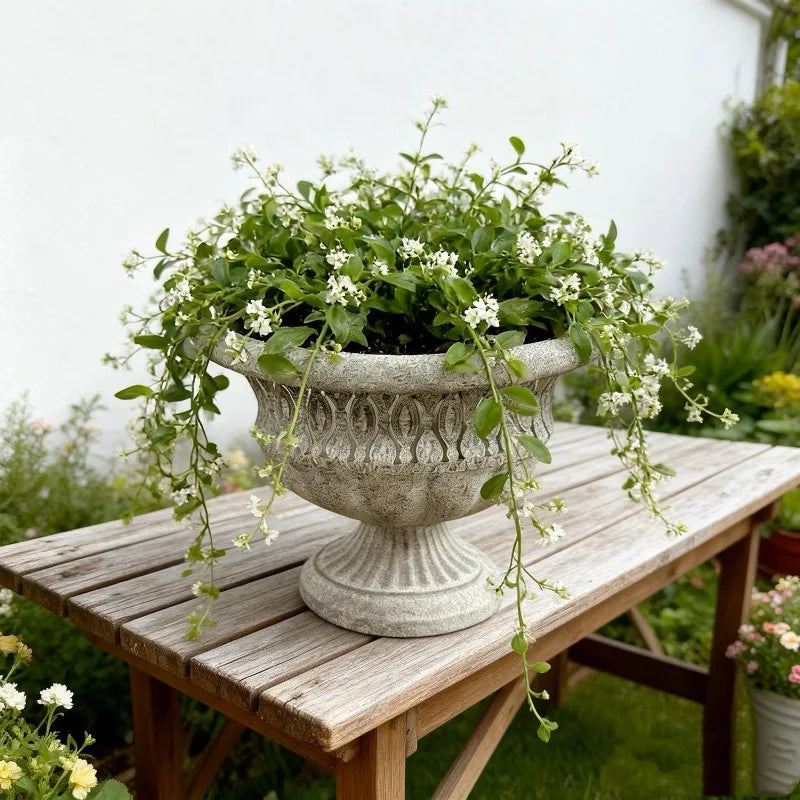 pot fleurs vintage rustique ouverture large classique gris ardoise plante verte decor jardin balconextérieur