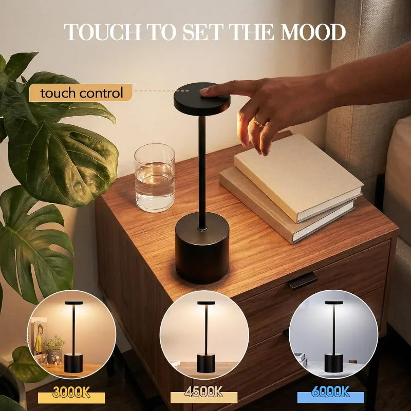 lampe table rechargeable veilleuse led noir moderne minimaliste chambre rectangle inoxydable toucher régulable couleurs
