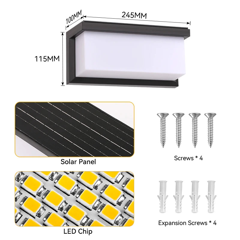 lampe murale extérieure solaire moderne minimaliste noir blanche hydrofuge télécommande modes vis