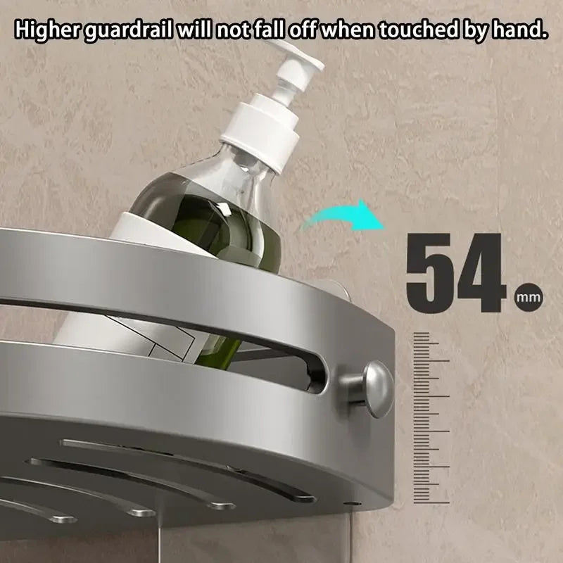 étagère murale triangulaire salle bain gris métal crochets rangement douche moderne autocollante