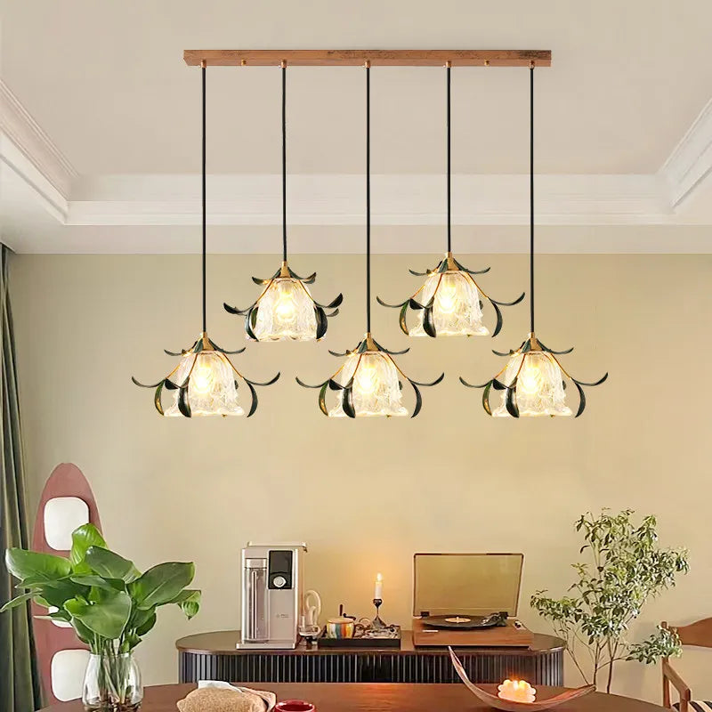 suspension lumineuse led transparente fleurs stylisées moderne vintage chambre restaurant
