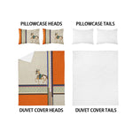ensemble literie moderne trois pièces housse couette taies d'oreiller motif géométrique beige orange bleu