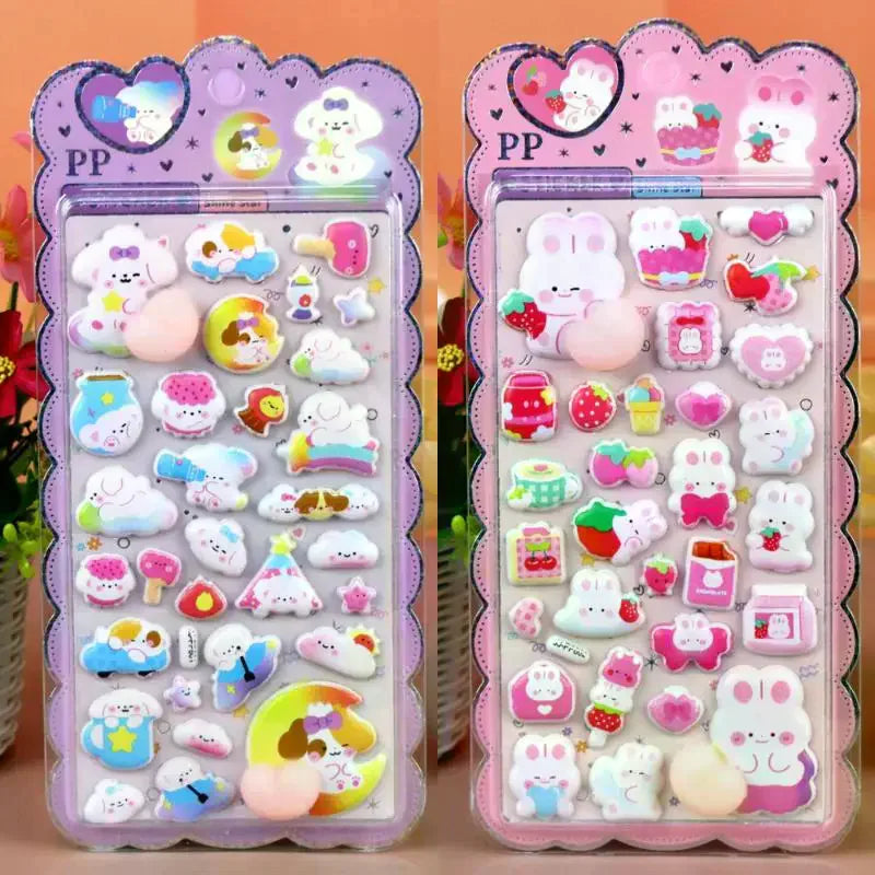 autocollants 3D animaux mignons fruits gâteaux nuages coeurs kawaii adhésifs