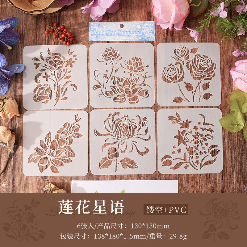 stencils fleurs stylisées tulipes roses blancs artisanal détaillé peinture bricolage scrapbooking